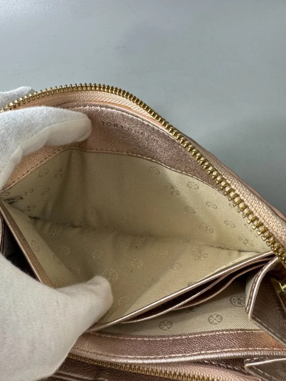 Tory Burch Rose Gold Diamond Quilted Leather Fleming Continental Wallet